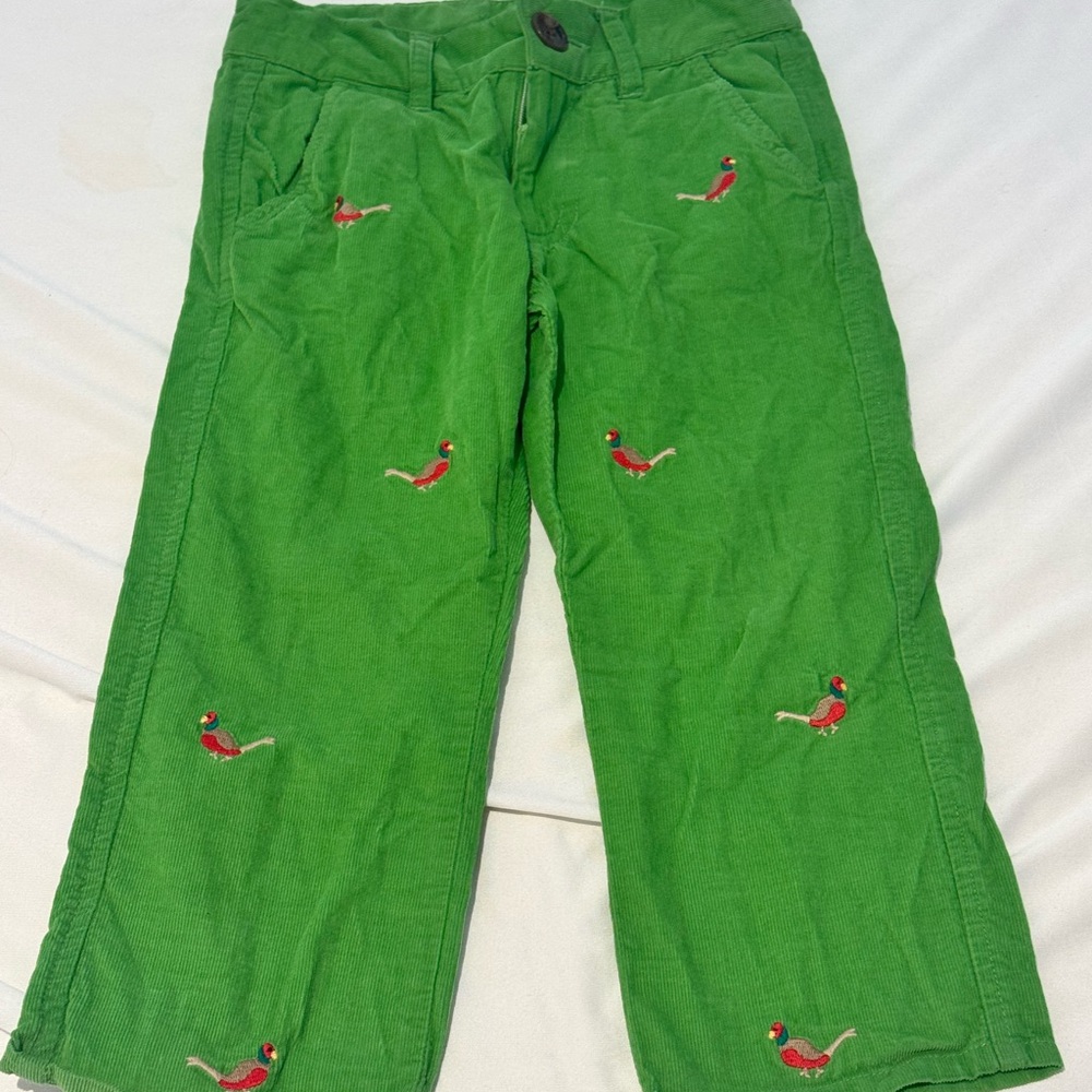 Beaufort Bonnet Company Green Corduroy Pants with Bird Embroidery